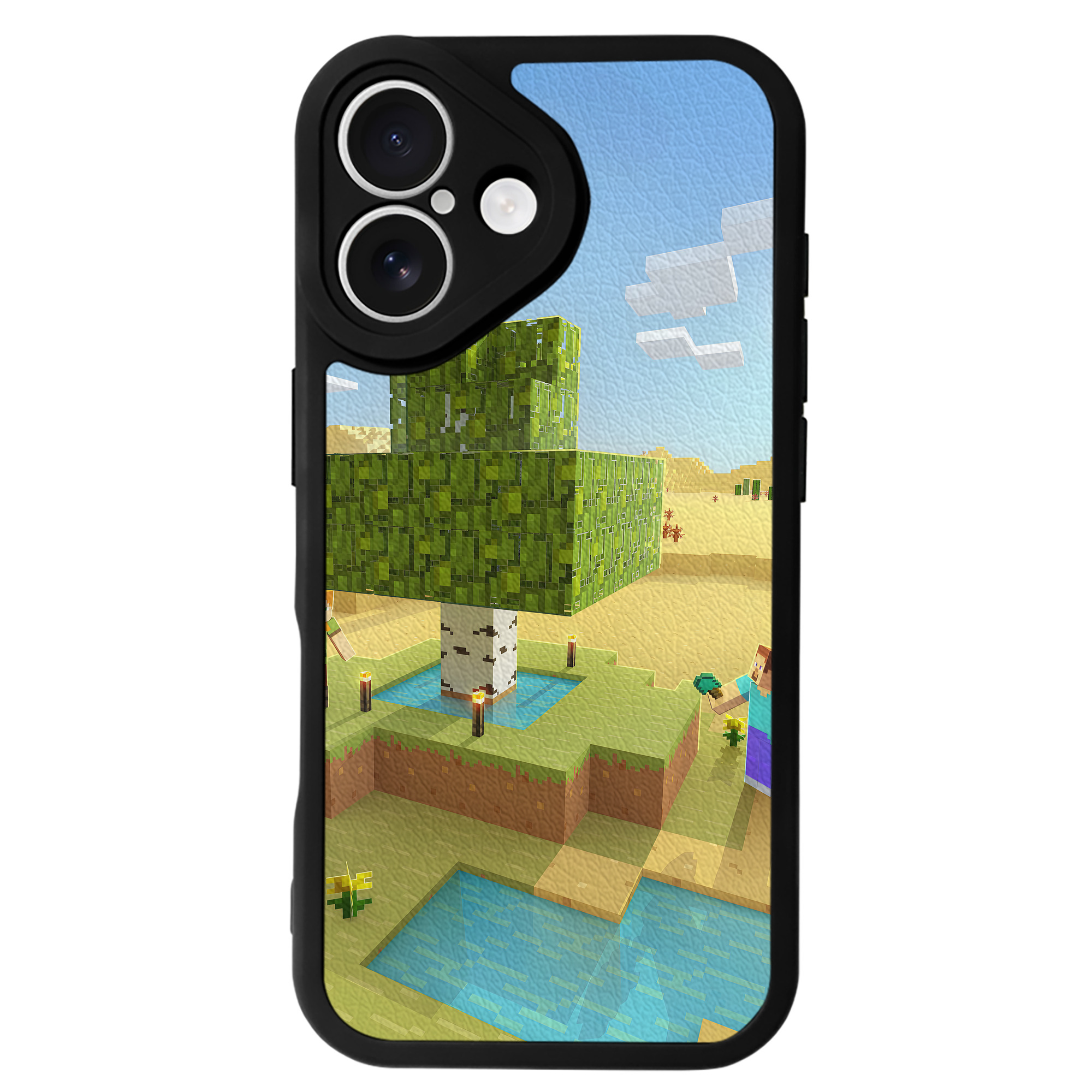 （画像用） マインクラフト ブロックの世界 Minecraft MC Block world 【iPhone 16シリーズ対応】シリコンスマホケース（レザー調） 材質：シリコン